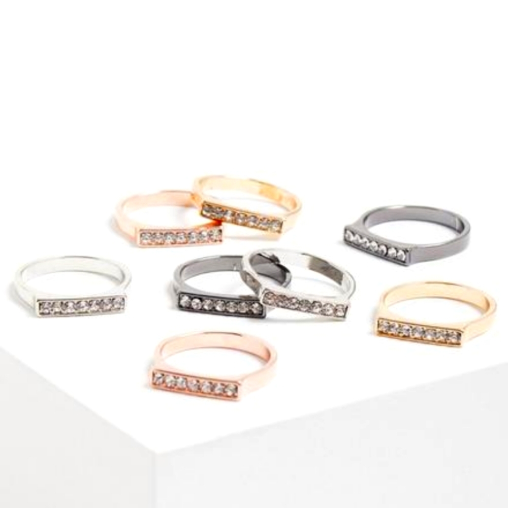 Torrid Mixed Metal Rhinestone Set of 8 Rings Jewelry